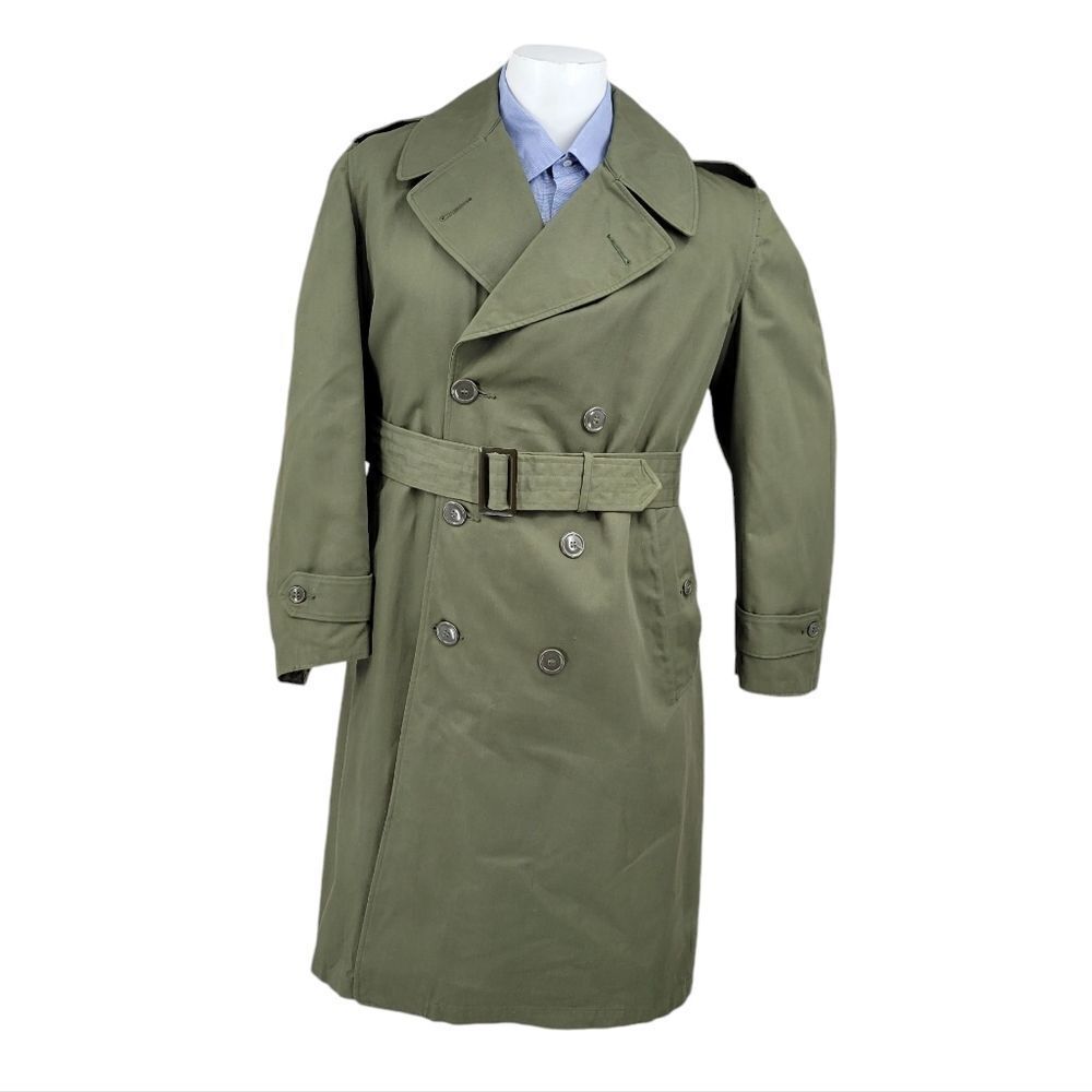 Army Green Military Belted Double Breasted Trench Coat NEARLY MINT